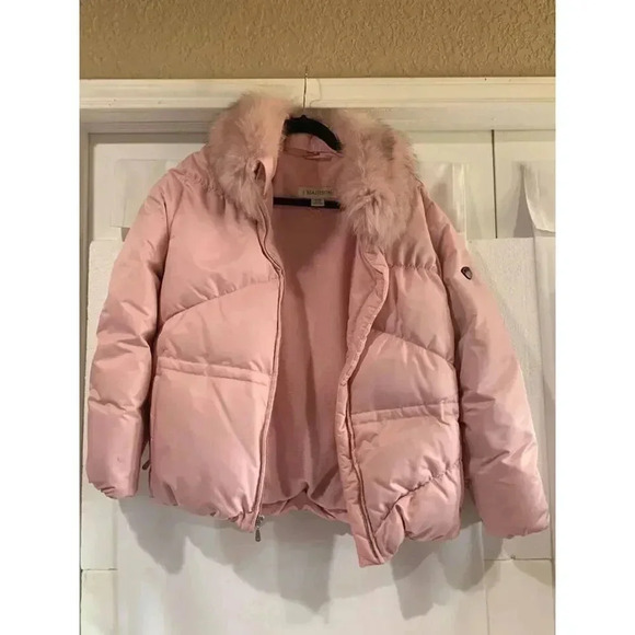 1 Madison Pink‎ puffer jacket zipper pockets/phone pocket/fox fur-Medium - Picture 10 of 10